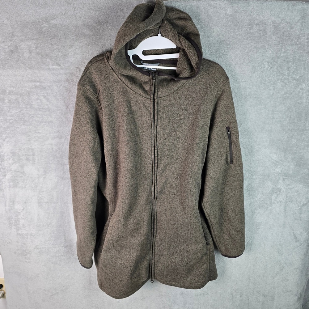 LL Bean Sweater Fleece Hoodie Full Zip Brown Heathered 503355 Mens 1X Regular